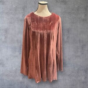Soft Surroundings Bella Rosa Velvet Ribbed Tunic Top Womens L Cottagecore Boho